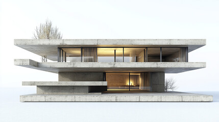 Poster - Modern concrete house with large windows and minimalist design, showcasing elegance