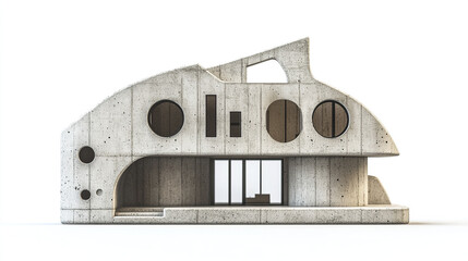 Poster - Modern concrete house design with unique architectural features and large windows