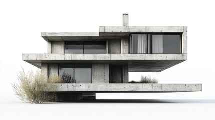Poster - Modern concrete house design with large windows and minimal landscaping
