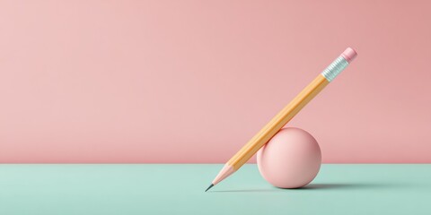 Poster - Minimalist mock test exam answer sheet with pencil on pastel tabletop for education branding and academic evaluation concept in modern study space