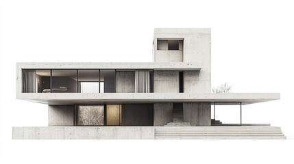 Poster - Modern concrete house with large windows and minimalist design, showcasing architectural beauty