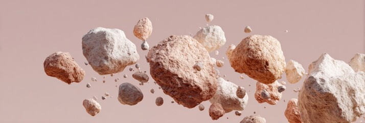 Poster - Asteroid Fragment Swarm Floating in Space with Diverse Rock Textures - Modern Tech Visual for Digital Marketing and Business Innovation Concepts