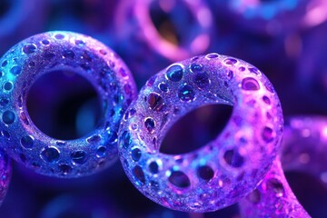 Poster - Colorful abstract design featuring intricate blue and purple rings with sparkling textures and bubbles