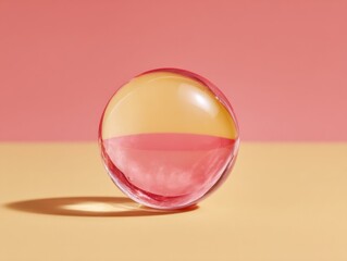 Poster - Transparent Glass Sphere on Dual-Tone Backdrop with Soft Shadow Minimalist Crystal Ball Image for Modern Foresight and Prediction Services
