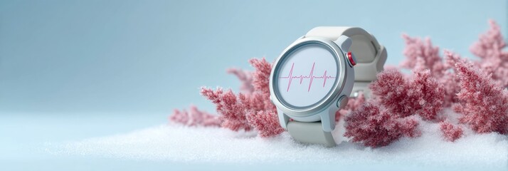 Aufkleber - Modern Smartwatch with ECG Heart Rhythm Display on Medical Chart Background for Digital Health and Preventative Cardiac Monitoring