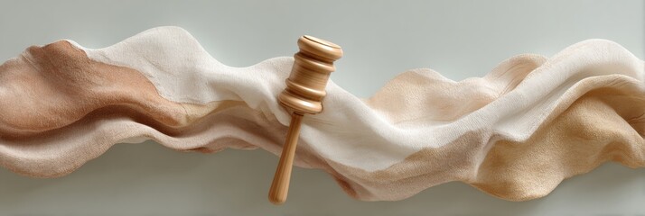 Poster - Contemporary Judicial Gavel in Hand with Abstract Fabric Backdrop Representing Due Process and Authoritative Decision-Making for Legal and Business Use
