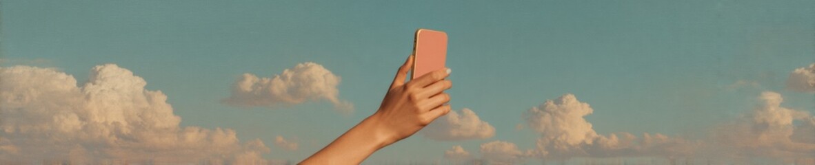 Aufkleber - Modern digital movie ticket purchase on smartphone with hand holding device against sky, highlighting ecommerce convenience and seamless online transaction