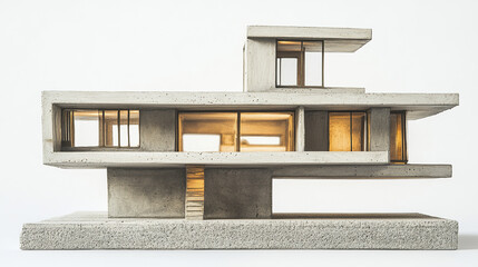 Poster - Modern concrete house model showcasing unique architectural design and clean lines