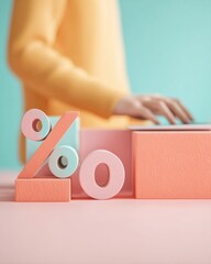 Fototapete - Modern Compound Interest Concept with Calculator and Floating Percentage Symbols for Precise Financial Planning in Digital Investment Workspace