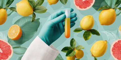Aufkleber - Medical Professional Holding Blood Sample Vial in Gloved Hand with Citrus Fruit Background for Community Health and Citizen Science Research