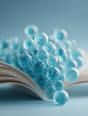 Poster - Open Address Book with Alphabetical Entries and Floating Transparent Blue Spheres Symbolizing Organized Comprehensive Data for Modern Knowledge Sharing