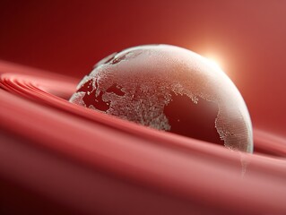 Poster - Digital Telemetry Globe with Data Streams and Futuristic Interface Elements in Red for Global Network Visualization and Tech Innovation