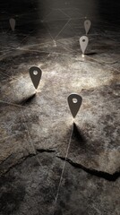 Aufkleber - Dark Earth Terrain with Location Pins and Network Connections for Geospatial Analysis and Digital Mapping Software Promotion in Tech and Digital Industry