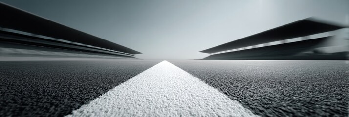 Poster - High-Speed Racing Circuit with Motion Blur Effect and Finish Line Markings Symbolizing Competitive Motorsport and Achievement in Modern Sports Marketing