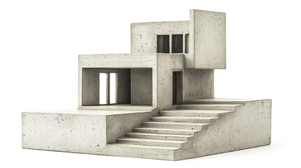 Poster - Modern concrete house design with unique geometric shapes and stairs