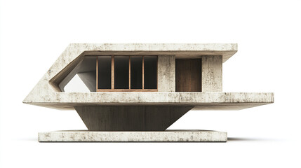 Poster - Modern concrete house design with unique geometric shapes and wooden accents