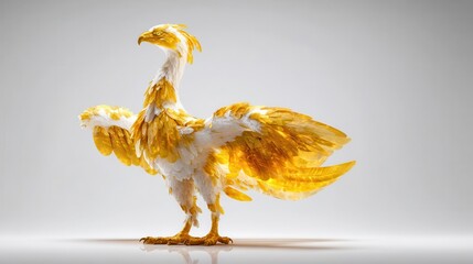 Poster - Golden and white feathered creature with outstretched wings.