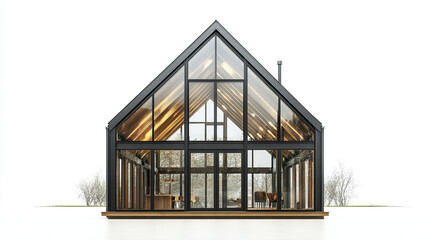 Poster - Modern steel frame house with large glass windows and minimalist design, showcasing elegance