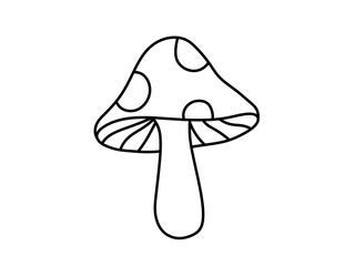 Wall Mural - vector isolated one single simple minimal fly agaric mushroom colorless black and white contour line