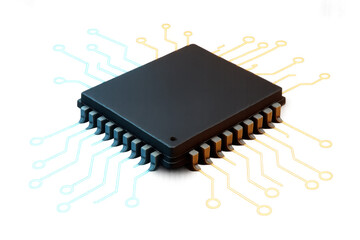 Poster - Glowing cpu microchip connecting digital circuits, showcasing technological processing and innovative computing network on transparent backdrop