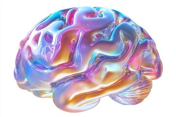 Poster - Iridescent brain icon showcases gradient colors and intricate details representing thoughts and creativity in a modern design