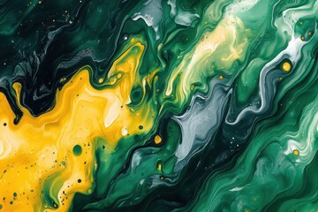 Poster - Colorful composition of swirling green and yellow watercolor creating an abstract design with smooth transitions and dynamic movement emphasizing artistic expression