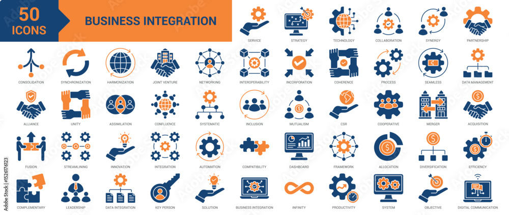Business Integration icon collection set. Containing digital ...