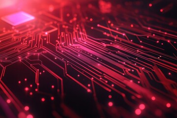 Poster - Isometric circuit background showcasing intricate patterns in red color reflecting advanced technological design elements