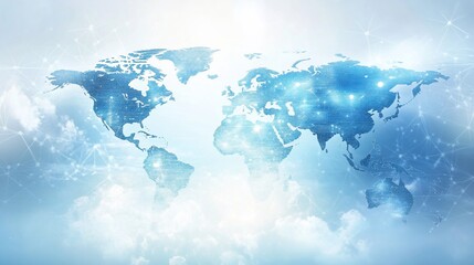 Aufkleber - Global Network Connectivity: A Digital World Map in the Clouds