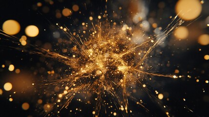 Aufkleber - Abstract Golden Sparkles Explosion on Dark Background with Bokeh Effect
