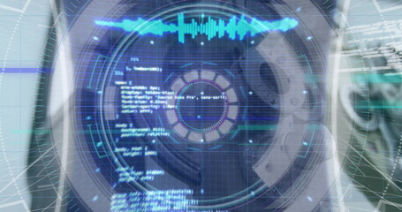 Poster - image of data processing over optical equipment