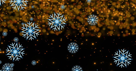 Poster - Image of snowflakes over light spots on black background