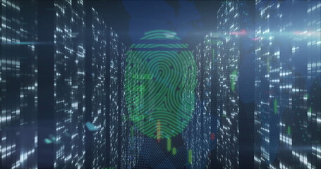 Poster - Image of fingerprint over data processing and light spots