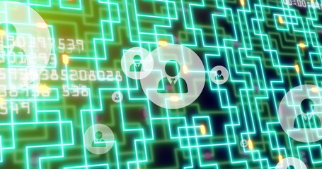 Poster - Image of icons and data processing over network of connections