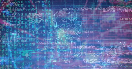Poster - Image of padlock icon over data processing on blue background