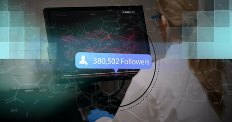 Poster - Image of network of connections over caucasian female doctor