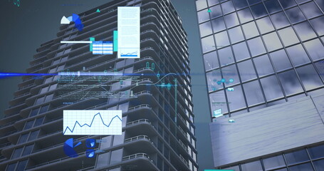 Poster - Image of data processing over cityscape