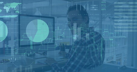 Aufkleber - Image of financial data processing over diverse business people