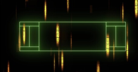 Poster - Image of neon stadium over light trails on black background
