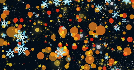 Poster - Image of snowflakes over light spots on black background