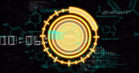 Poster - Image of yellow circle with data on black background