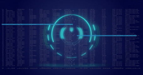 Poster - image of neon circle with power over data on navy background