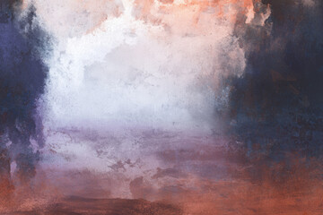 Aufkleber - Vibrant abstract painting with blend of deep blues, warm oranges, and soft whites creates sense of depth and emotion. textured brushstrokes evoke feeling of chaos and tranquility