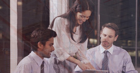 Poster - Image of financial data processing over diverse business people