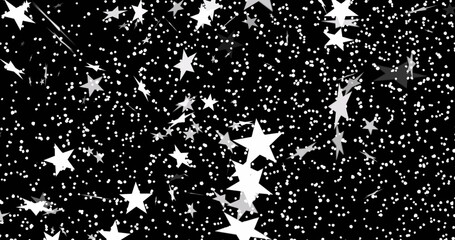Poster - Image of white stars and white particles moving on black background