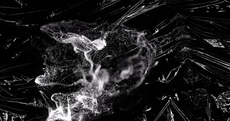 Poster - Image grey ring of smoke over light on moving shiny black plastic