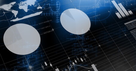 Poster - Displaying large translucent circular chart dominating left screen with world map, axes, copy space