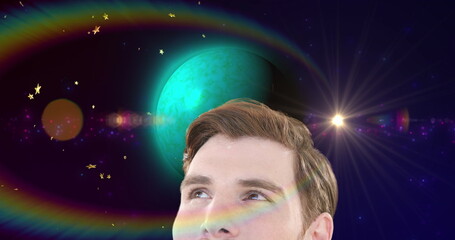 Poster - Image of stars and moon over caucasian man