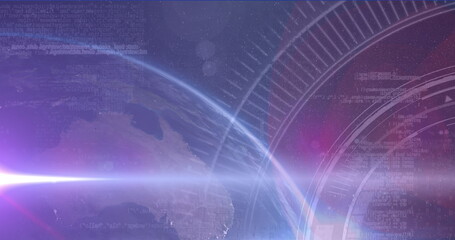 Poster - Image of light spots over globe and data processing