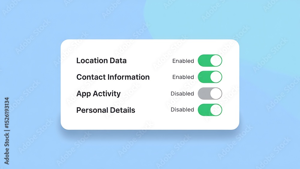 Floating Privacy Settings Dashboard with Toggle Controls for Data ...